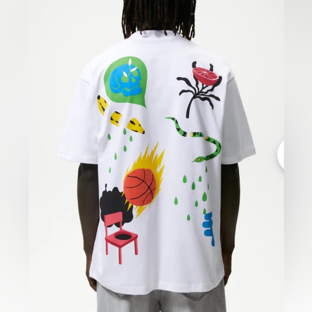 Zara Men’s Graffiti Print Short Sleeve Tee - Made in Portugal - Size L - Picture 3 of 9